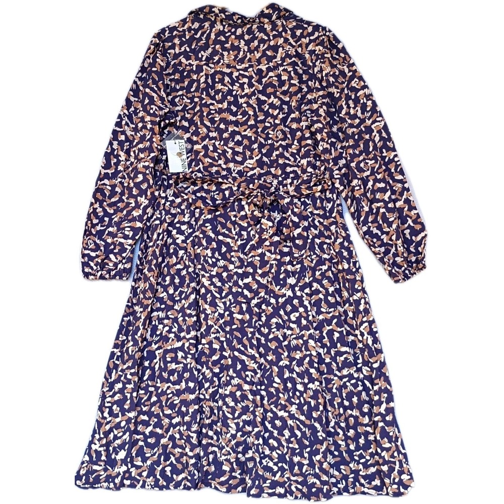 NINE WEST Purple Floral Midi Dress Long Sleeve Fit & Flare Large WW24Y313RP